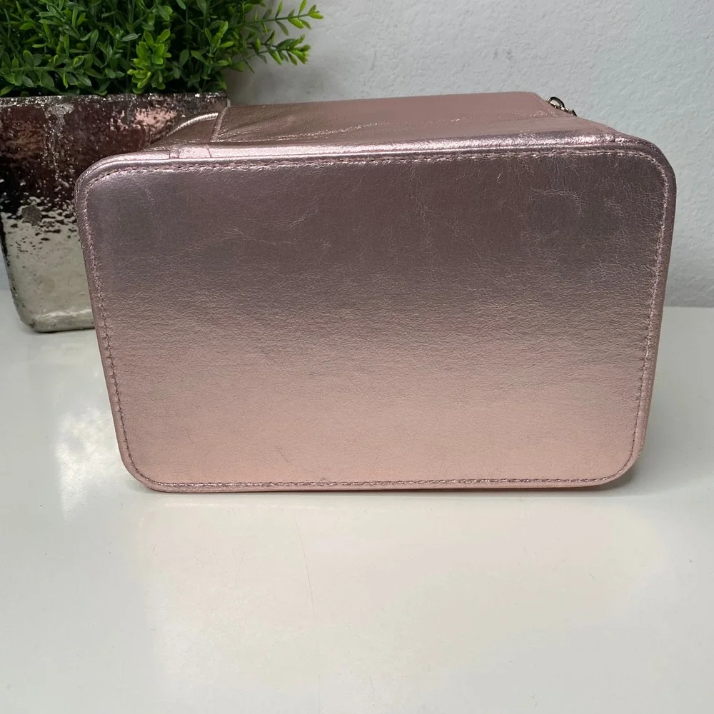 Lancome Rose Gold Metallic Cosmetic Vanity Case Bag Train‎ Case Travel Bag NWOT